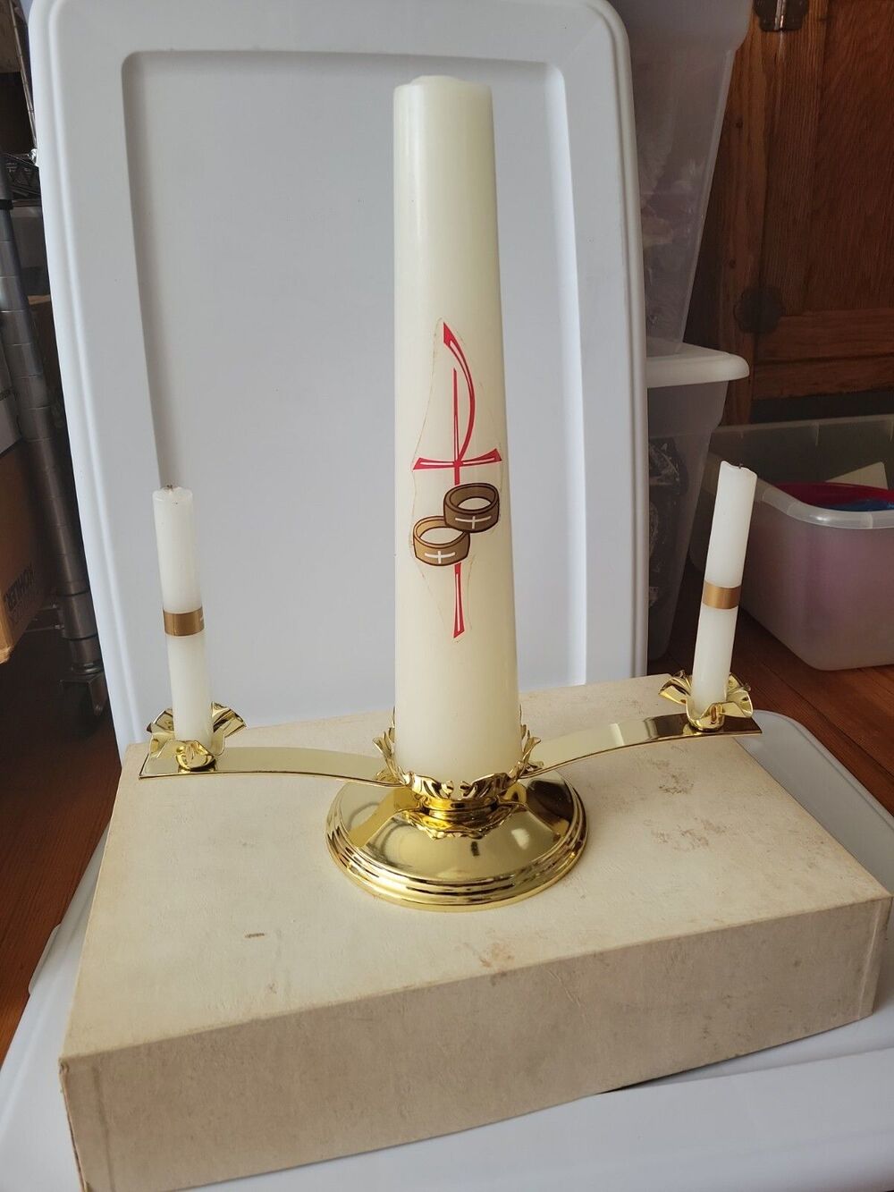 Vintage Retro Wedding Unity Candle Candelabra Set- READ